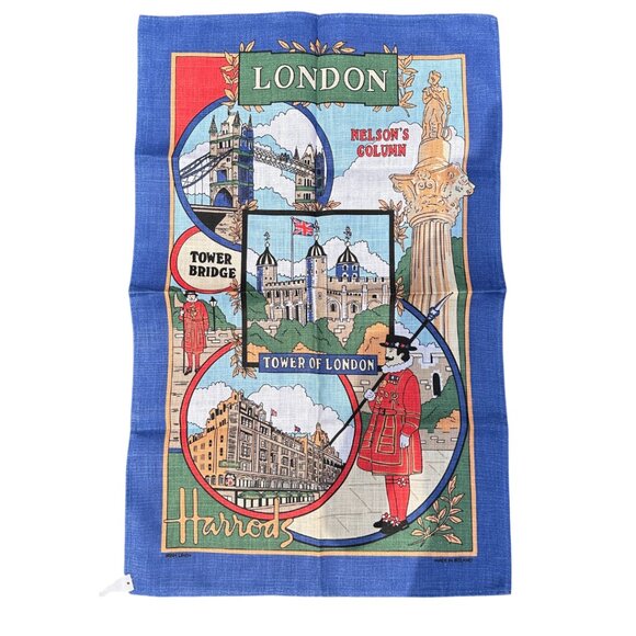 Harrods Tower of London Irish Linen Tea Towel Vintage - Picture 1 of 4